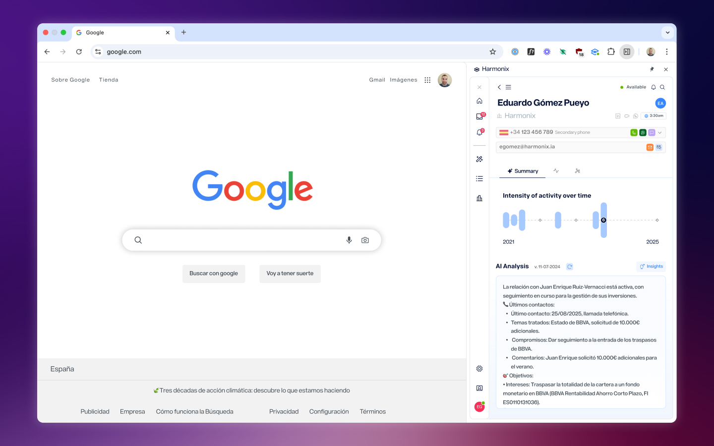 Navigation and general view of the application on top of a page