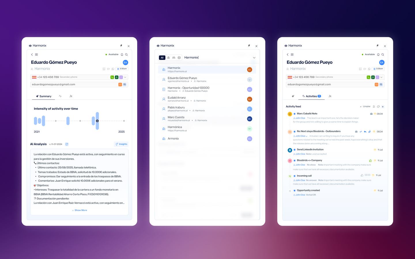 Different screens for the application